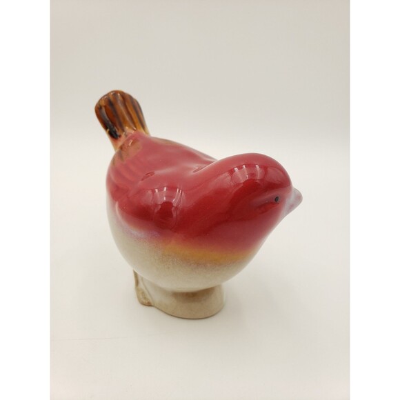 Vintage Ceramic Bird Figurine Red & Off White Or Light Beige 4" Unmarked - Picture 5 of 10